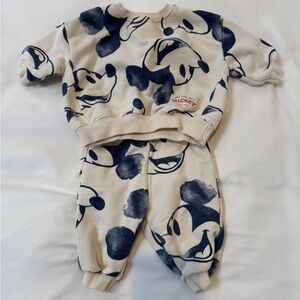 Zara Kids Mickey Mouse Matching Set - Cream and Blue